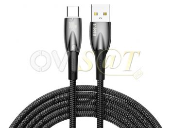 Cable de datos de alta calidad negro Baseus CADH000501 Glimmer Series de carga rápida 100W con conectores USB Tipo C a USB Tipo A de 2m longitud, en blister